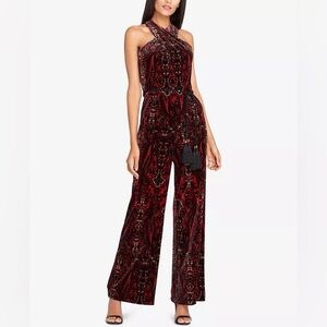 Tahari ASL Printed Velvet Halter Jumpsuit